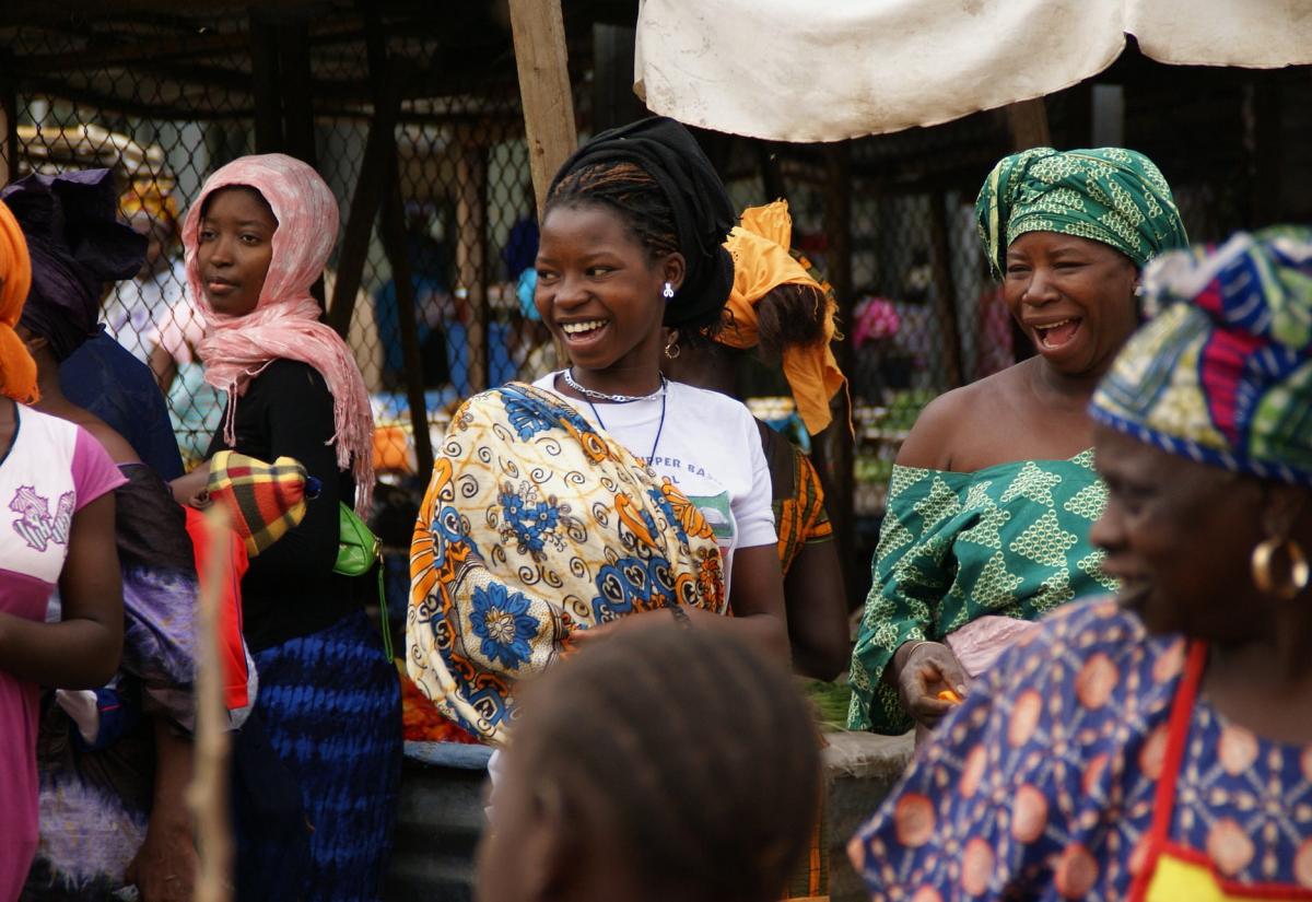 Women at a market in Gambia