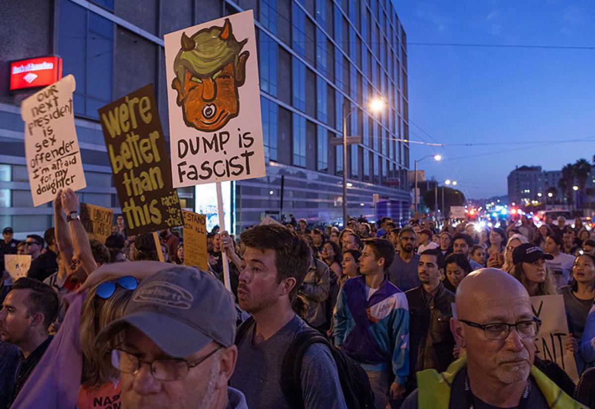 Anti-Trump protesters march through the streets of San Francisco
