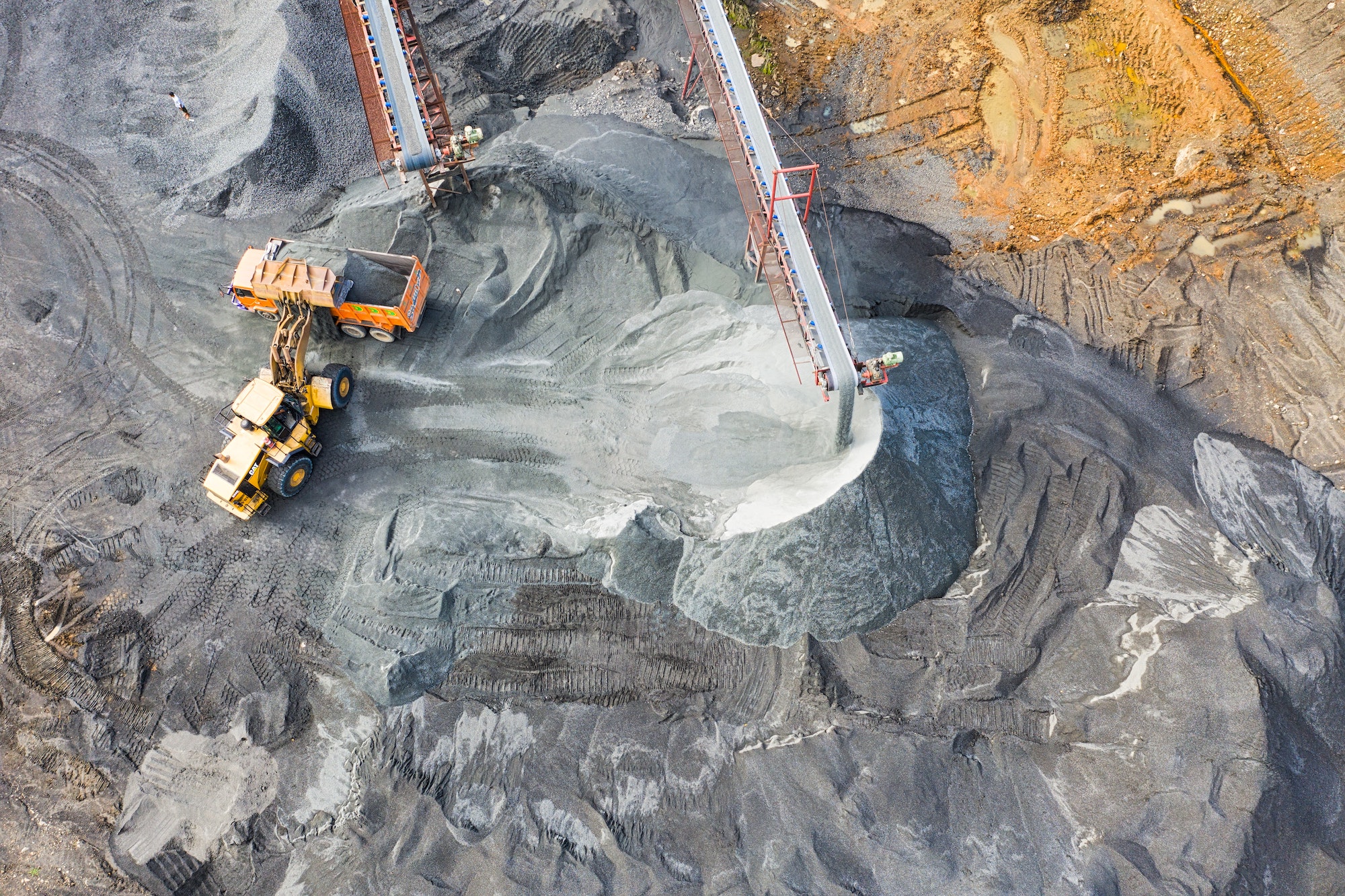 Yellow excavator on a mine