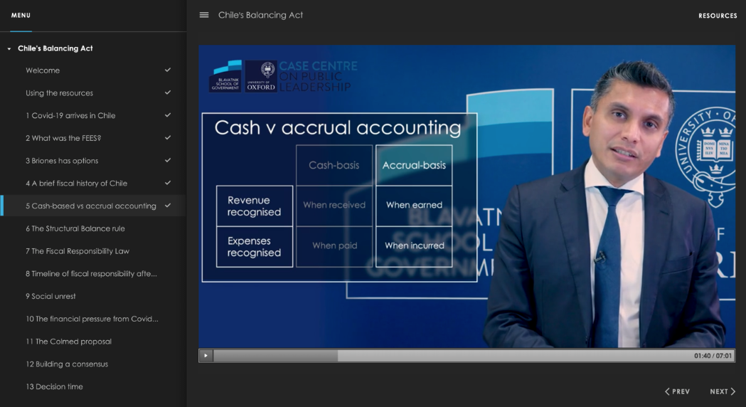 Screenshot from first multimedia case from the Case Centre of Public Leadership