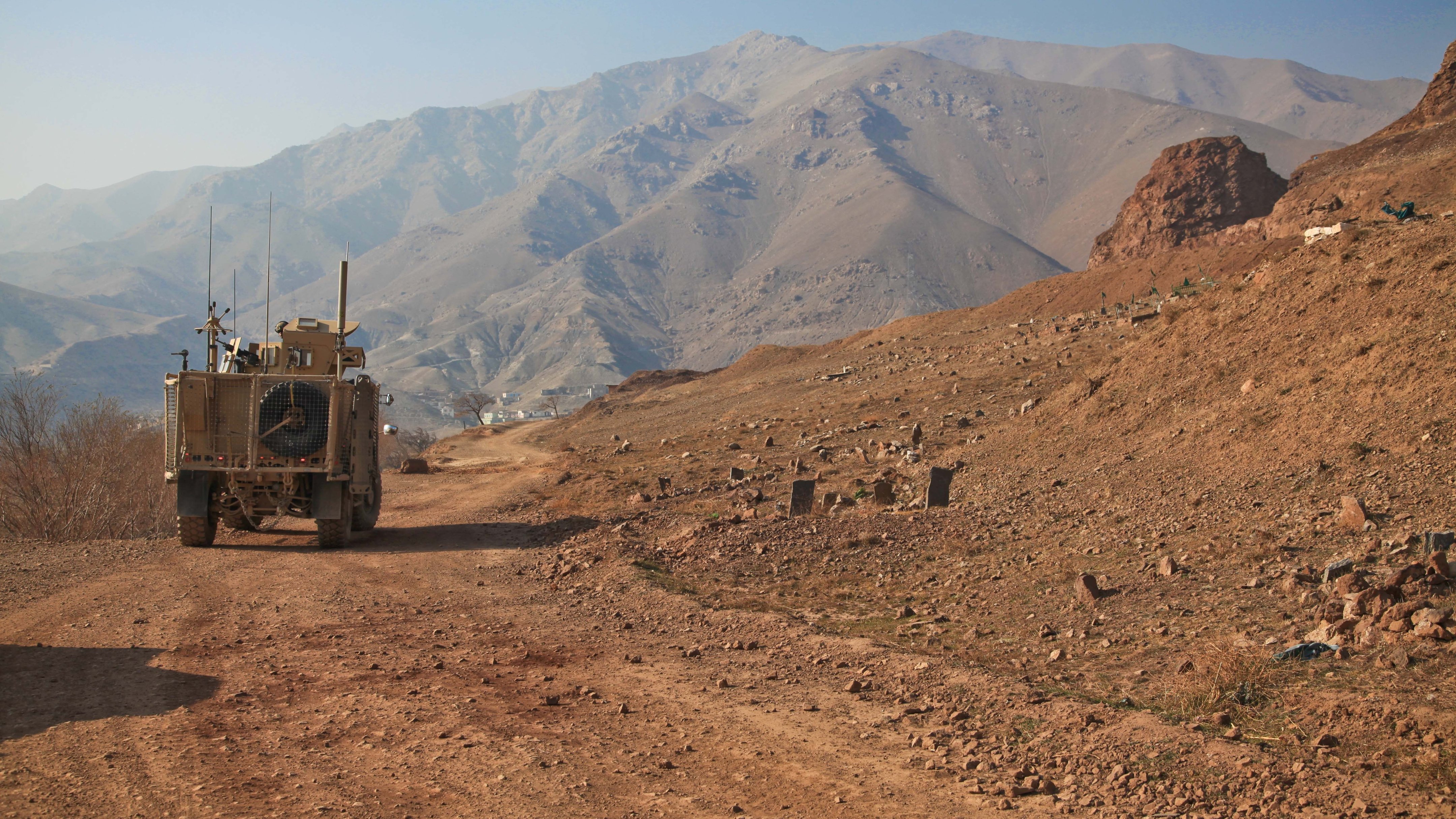 An armoured vehicle in the Afghan desert