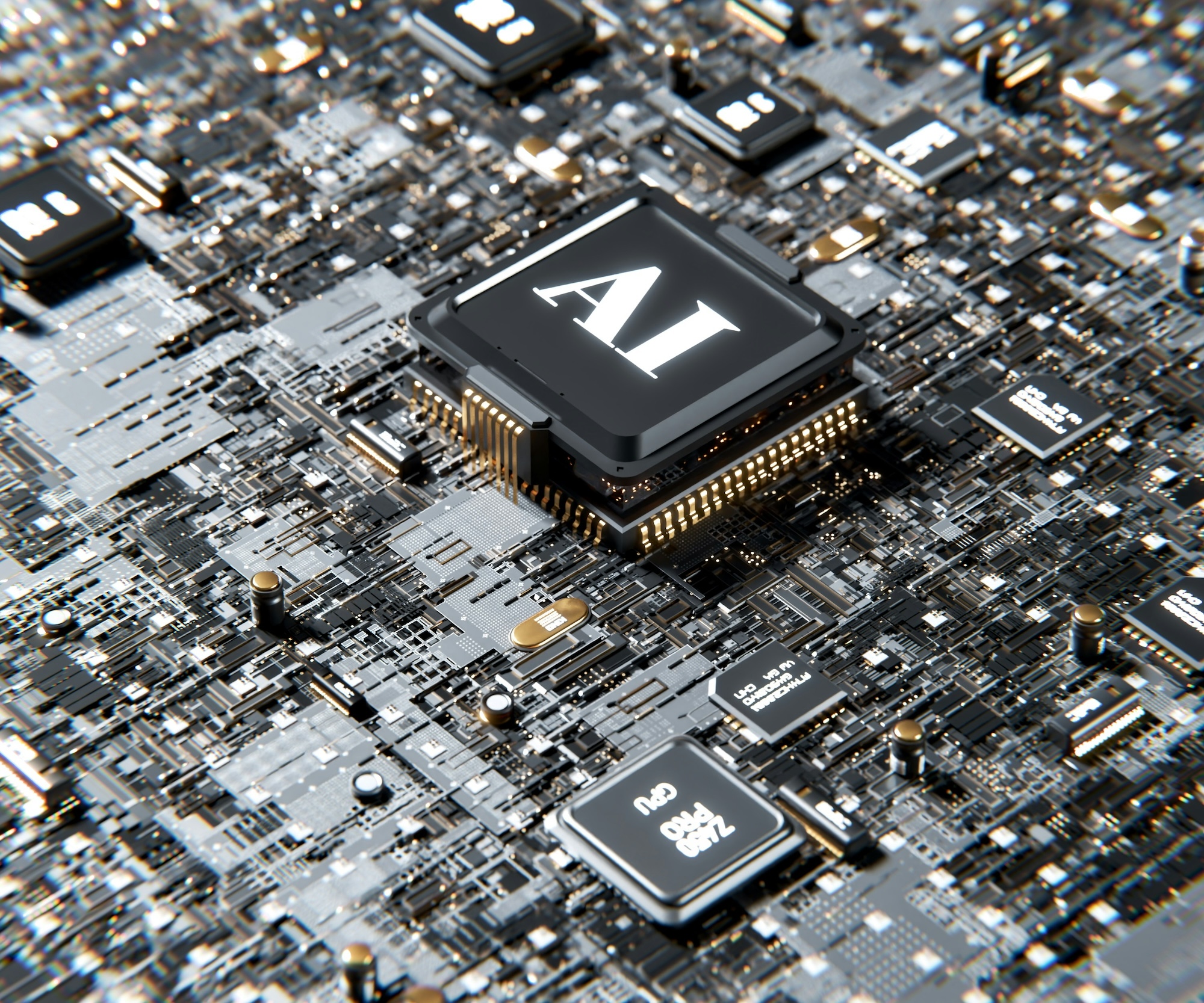 Photo of an AI chip on a circuit board by Igor Omilaev on Unsplash