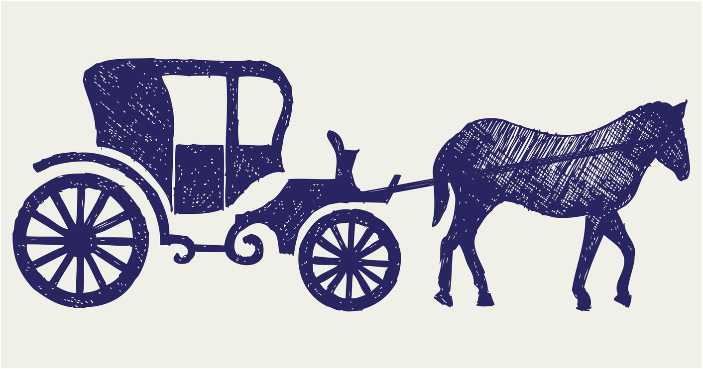 Drawing of a horse pulling a carridge 
