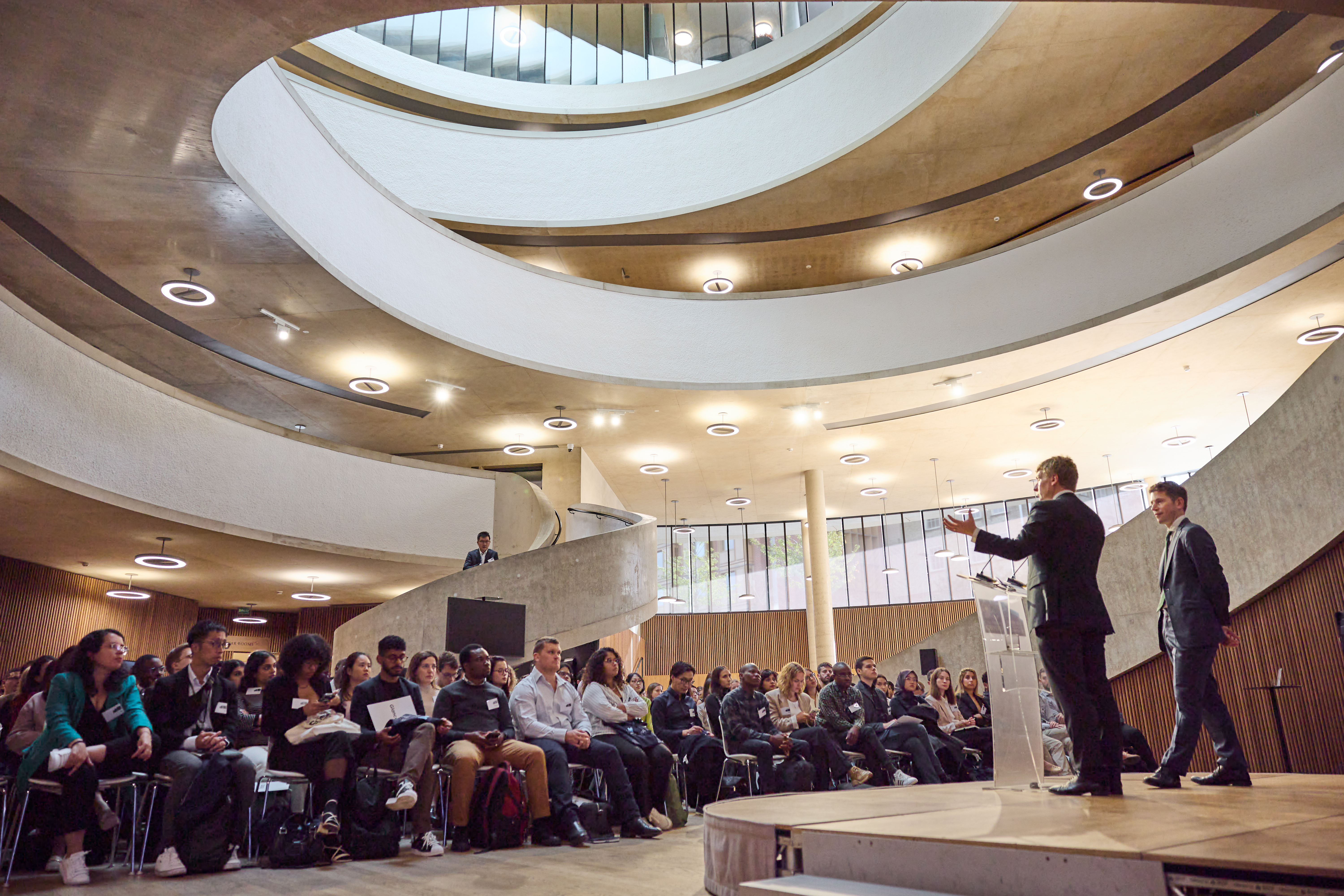 Professor Tom Simpson addresses students in the forum