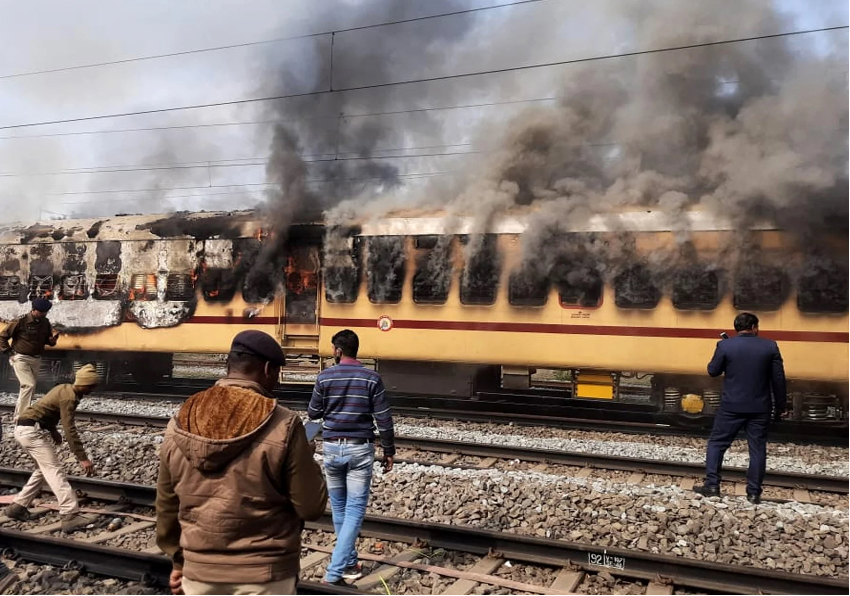 image of a burning train