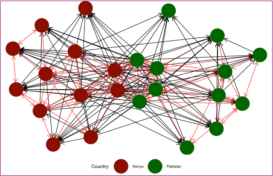 Diagram showing number of connections before South-South programme