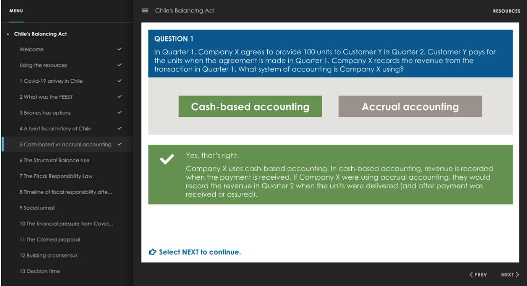 Screenshot from multimedia case study – interactive questions