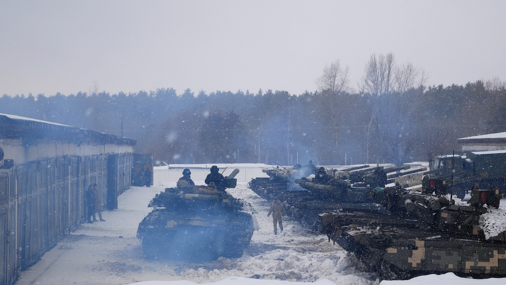 Ukrainian tanks in a tank park