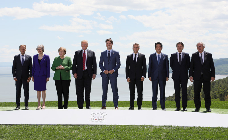 Participants of the 44th G7 summit in La Malbaie, 8 June 2018. Image credit: 内閣官房内閣広報室 via Wikimedia Commons