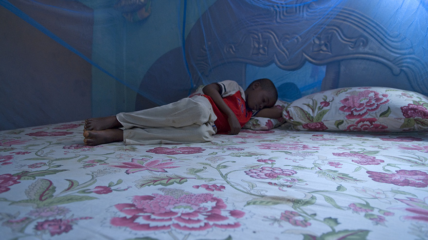 Sleeping under a protective bed net