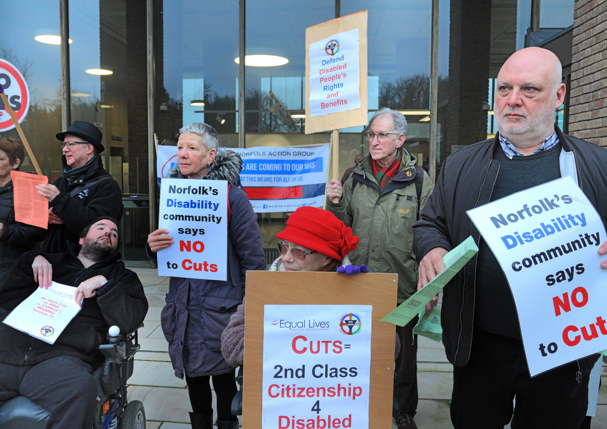 Protest outside County Hall Norwich against cuts to social care. Image credit: Roger Blackwell