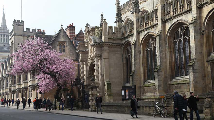 A view of Oxford's high street in spring