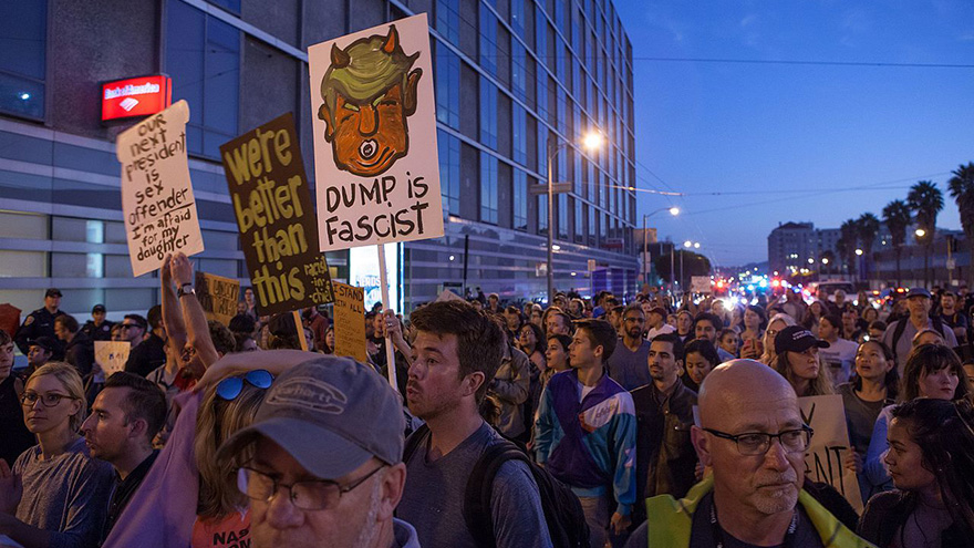 Anti-Trump protesters march through the streets of San Francisco