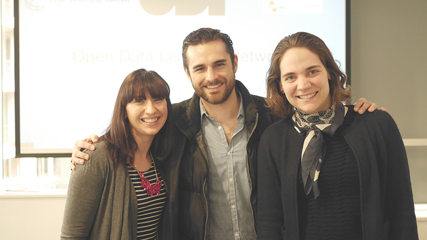 BSG alumni Fiona Smith (left), Enrique Zapata and Emma Truswell