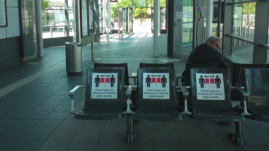 Social distancing in Hyde Bus Station.