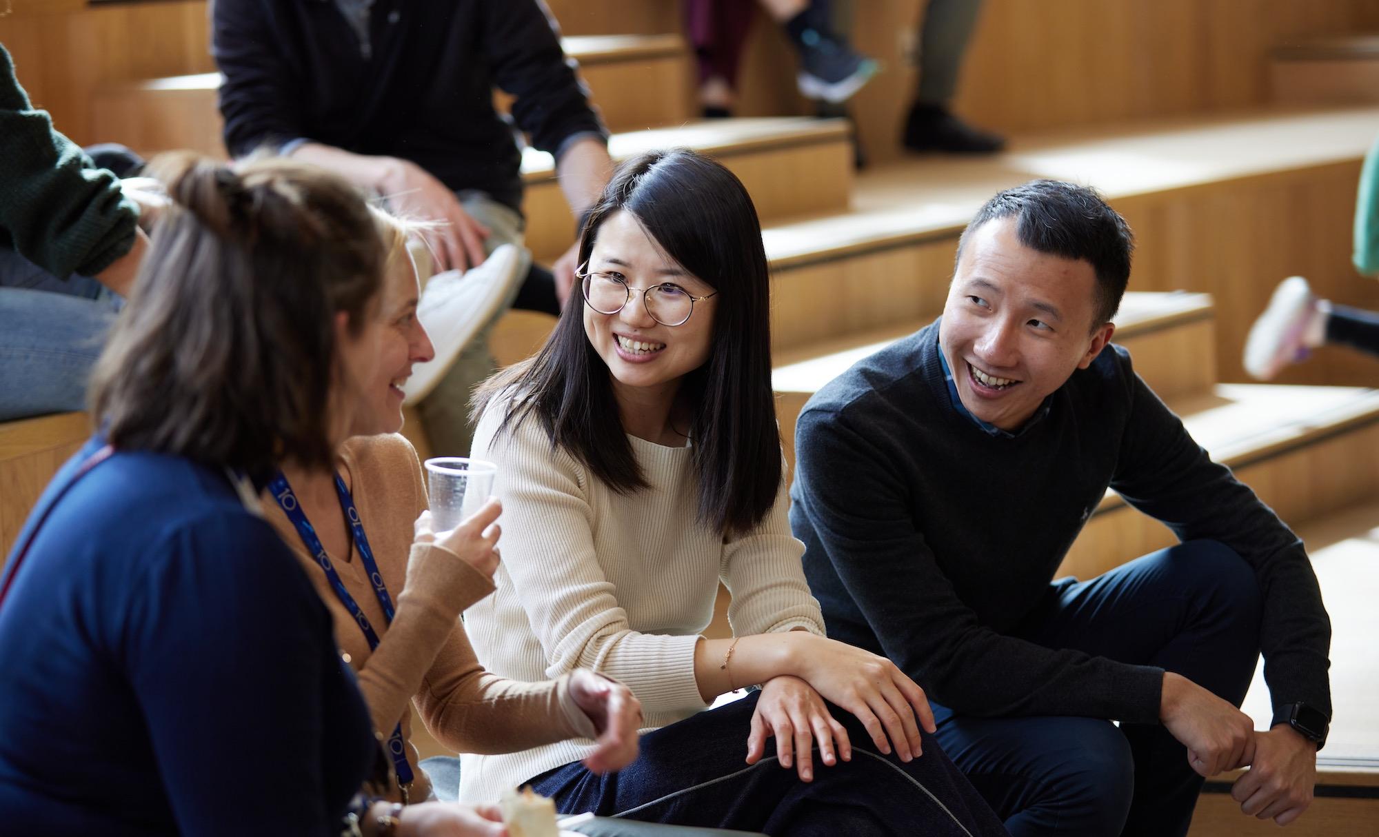 Students sitting and talking in the Inamori Forum