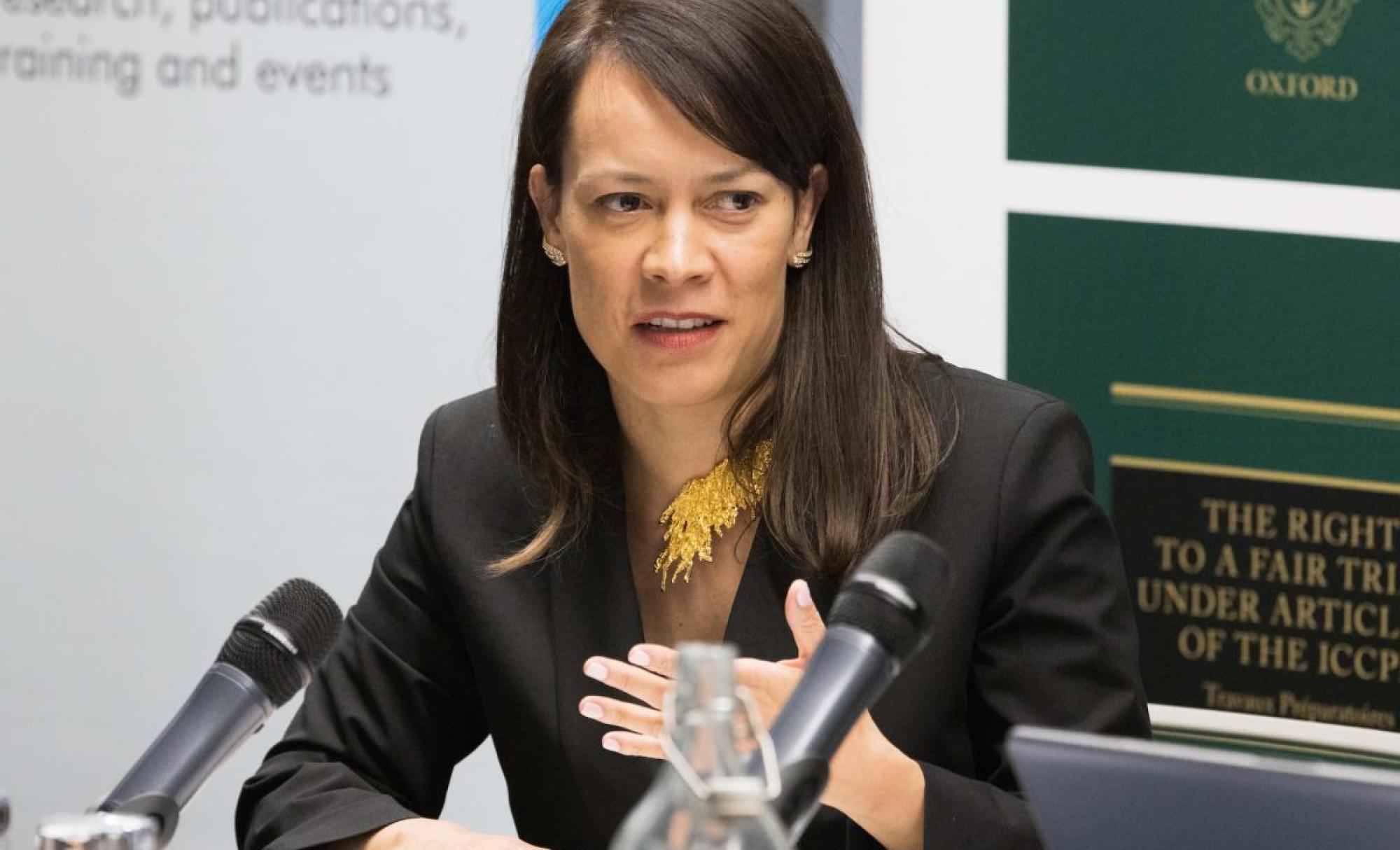 Philippa Webb speaking at an Oxford University event