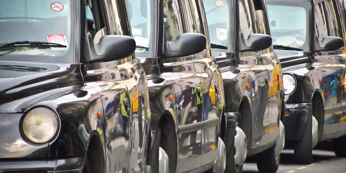 London black cabs at a taxi rank