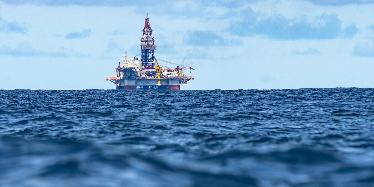 View of an oil platform in Campos oil field, Brazil