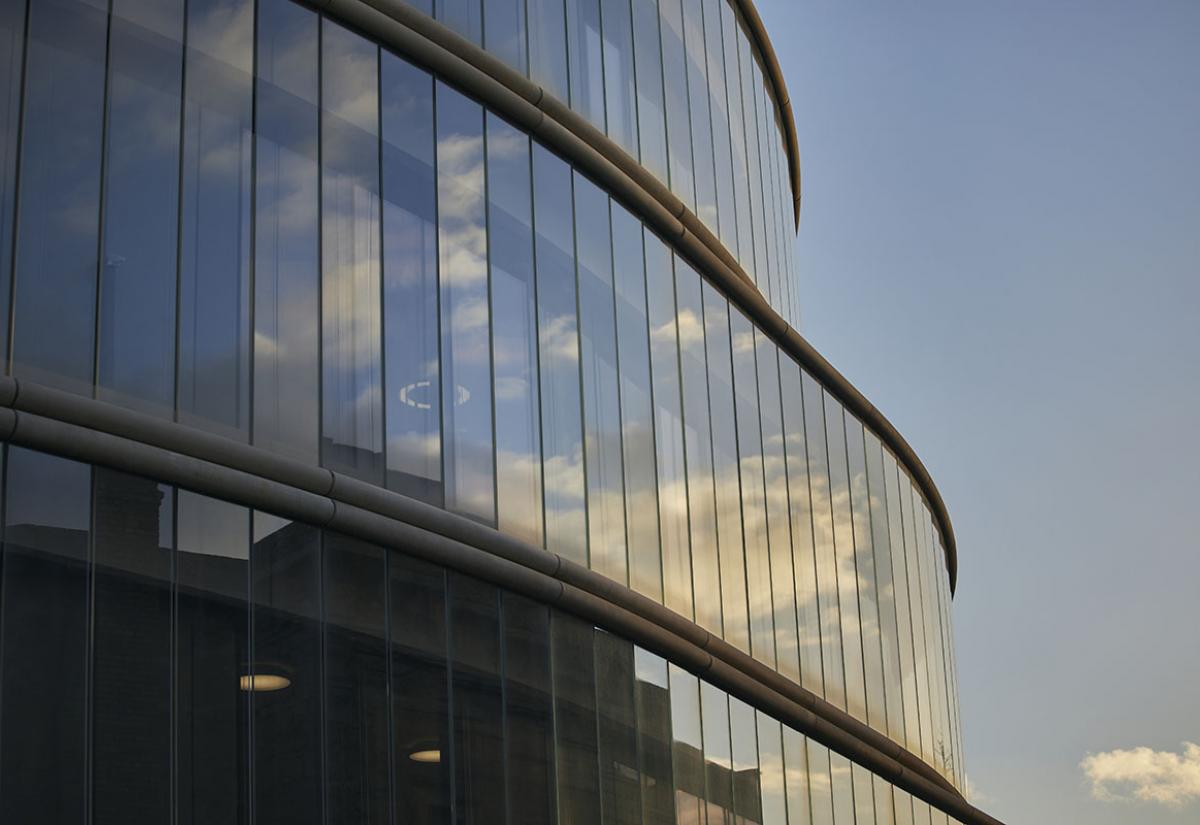 Blavatnik School building at sunset