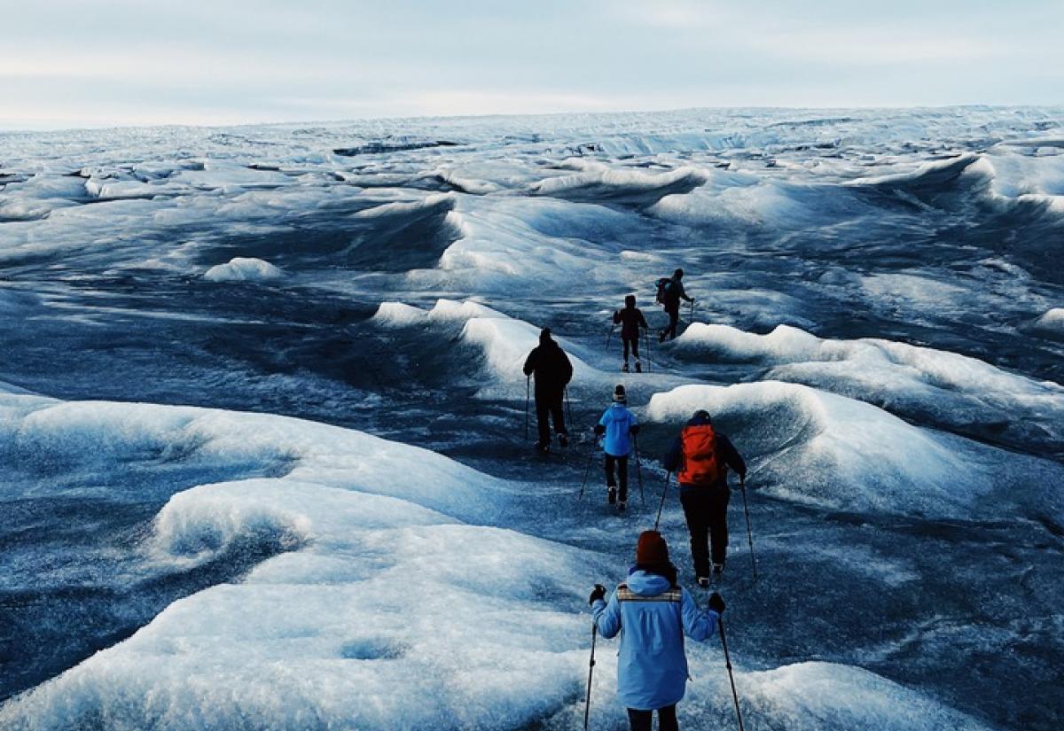 Walking in glacier landscape