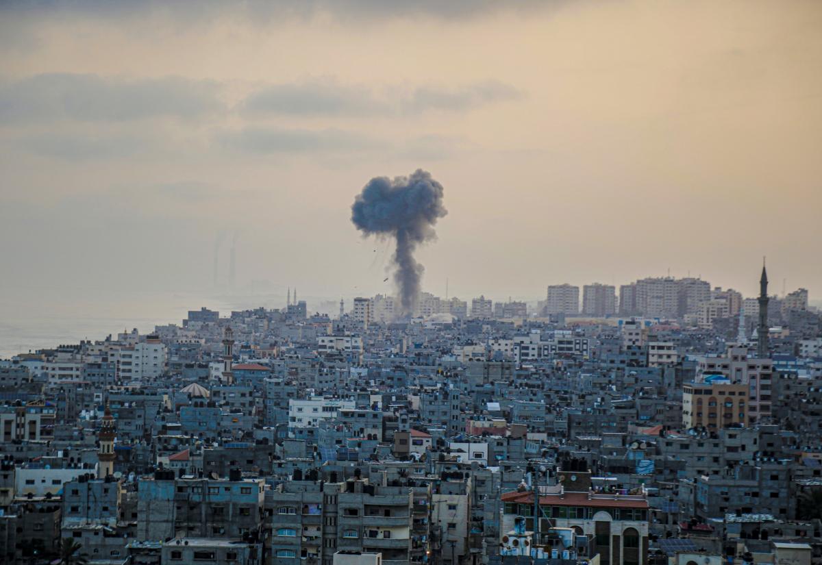 A smoke plume above the Gaza strip