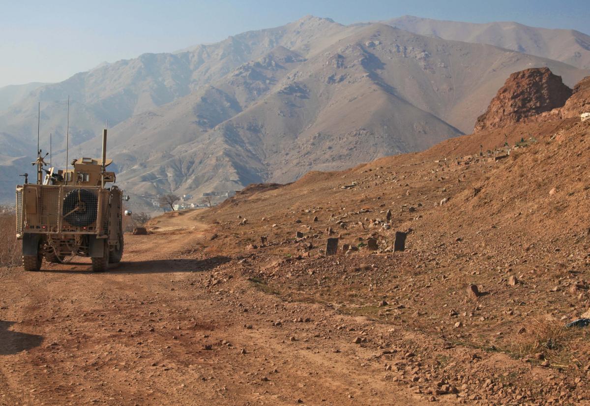 An armoured vehicle in the Afghan desert