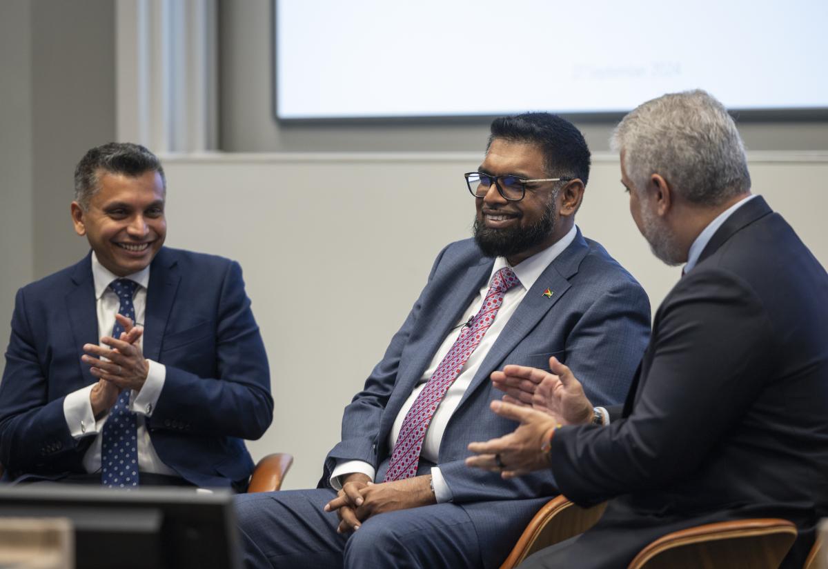 Left to right: Karthik Ramanna, President Ali, President Duque