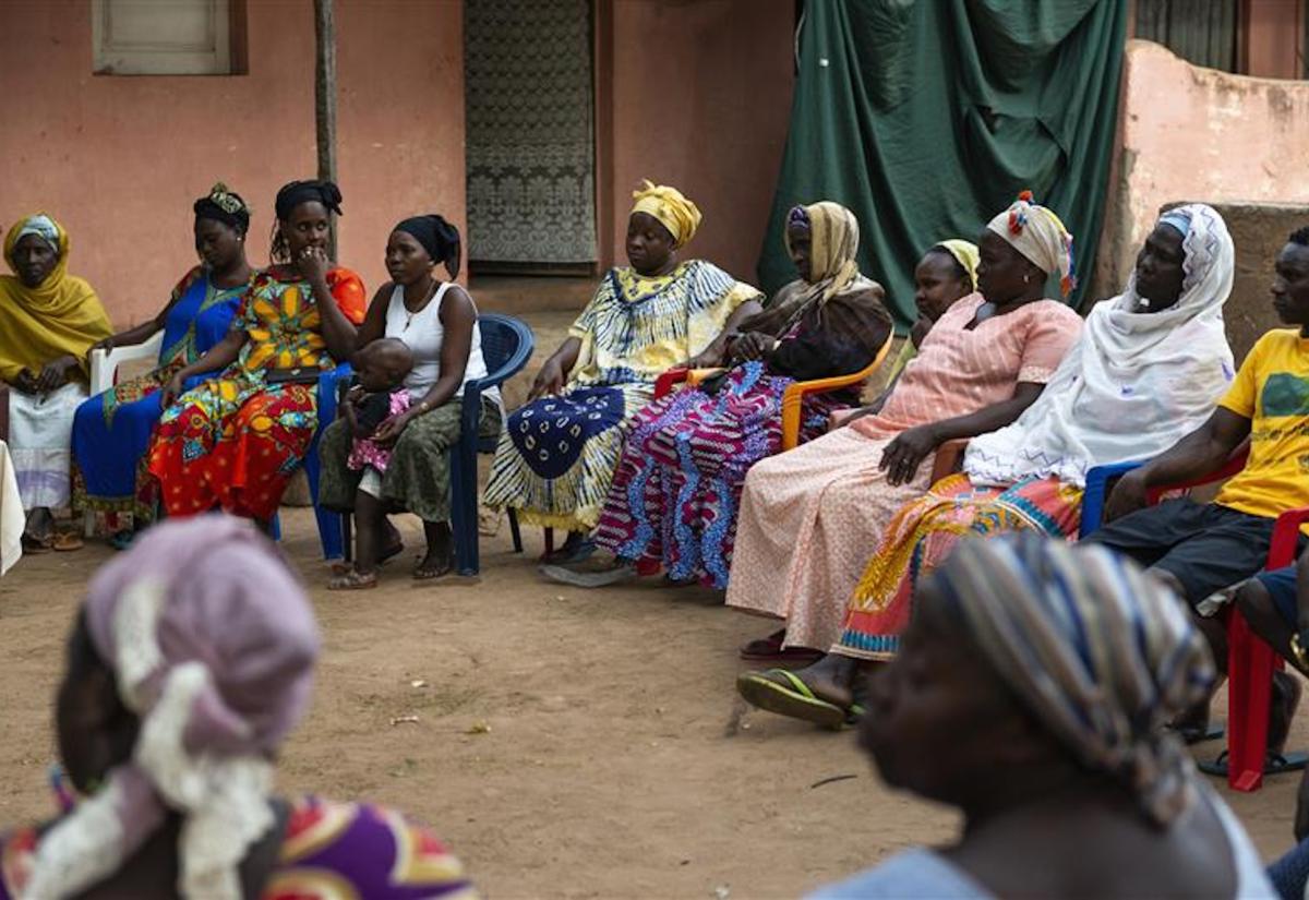 Group of women at a community meeting in the city of Bissau, in Guinea-Bissau, West Africa