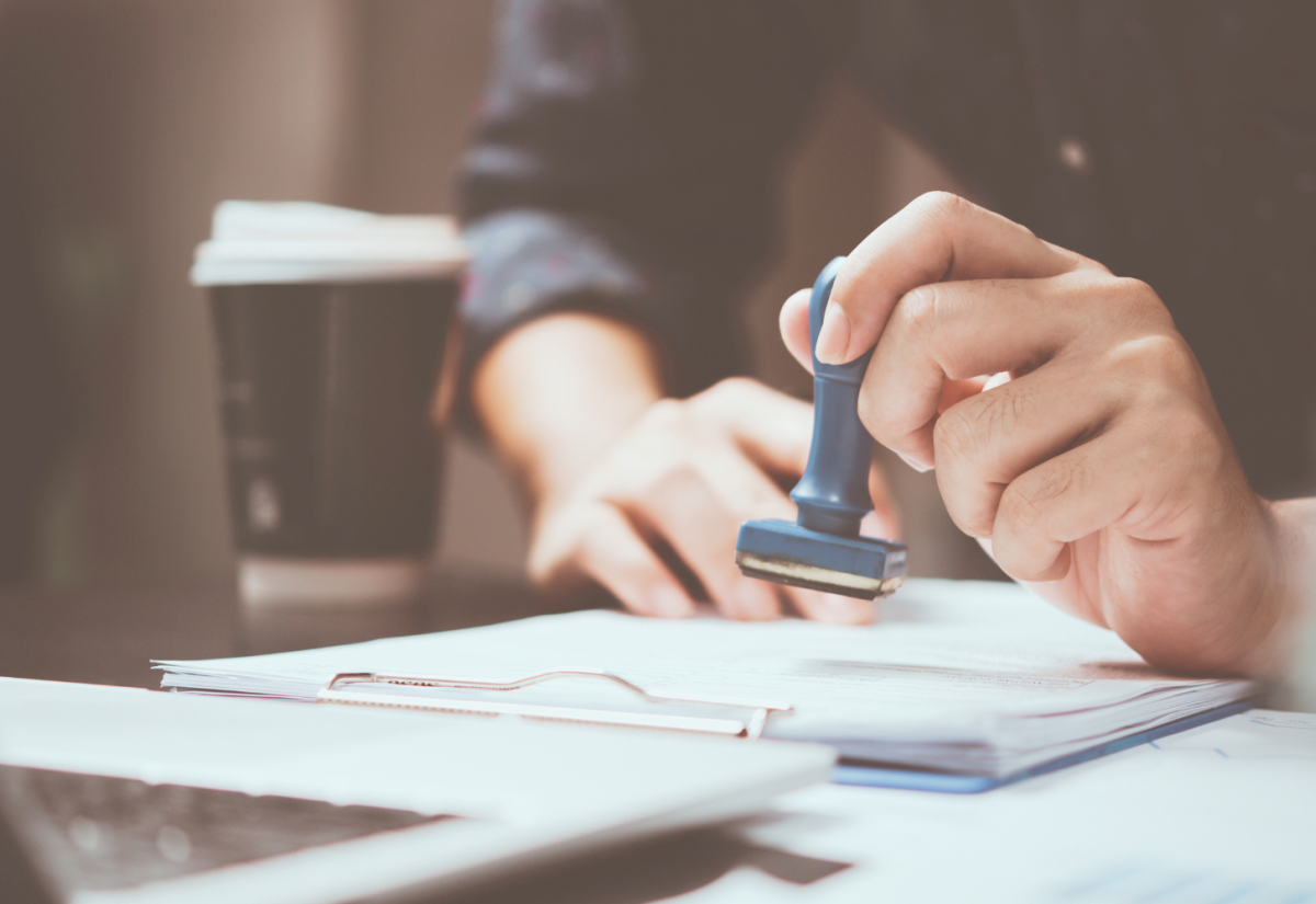 A document being stamped