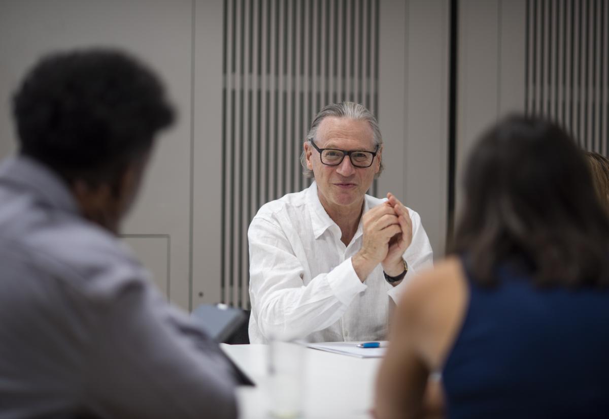 Jo Wolff pictured talking to students