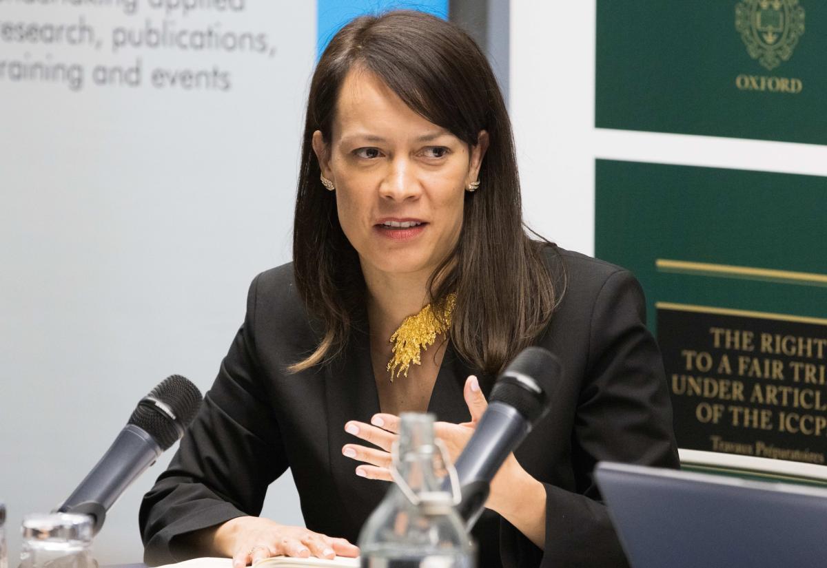 Philippa Webb speaking at an Oxford University event