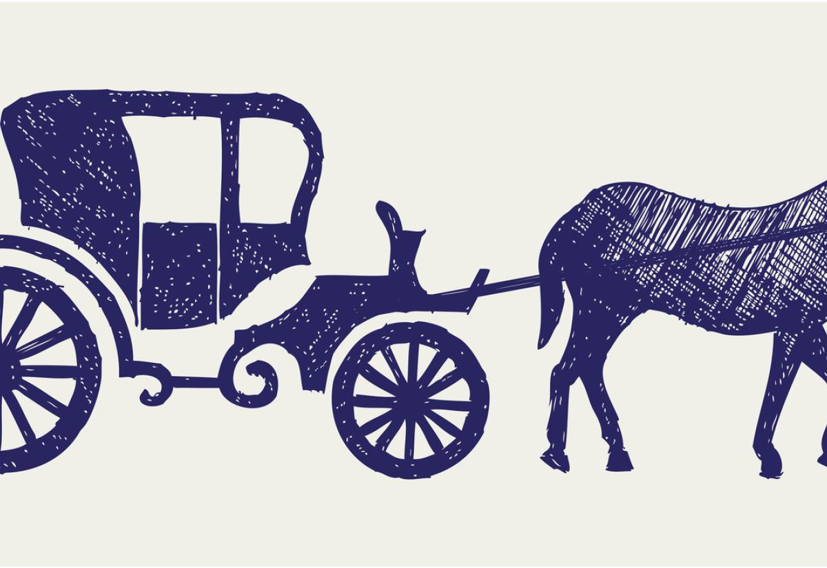 Drawing of a horse pulling a carridge 