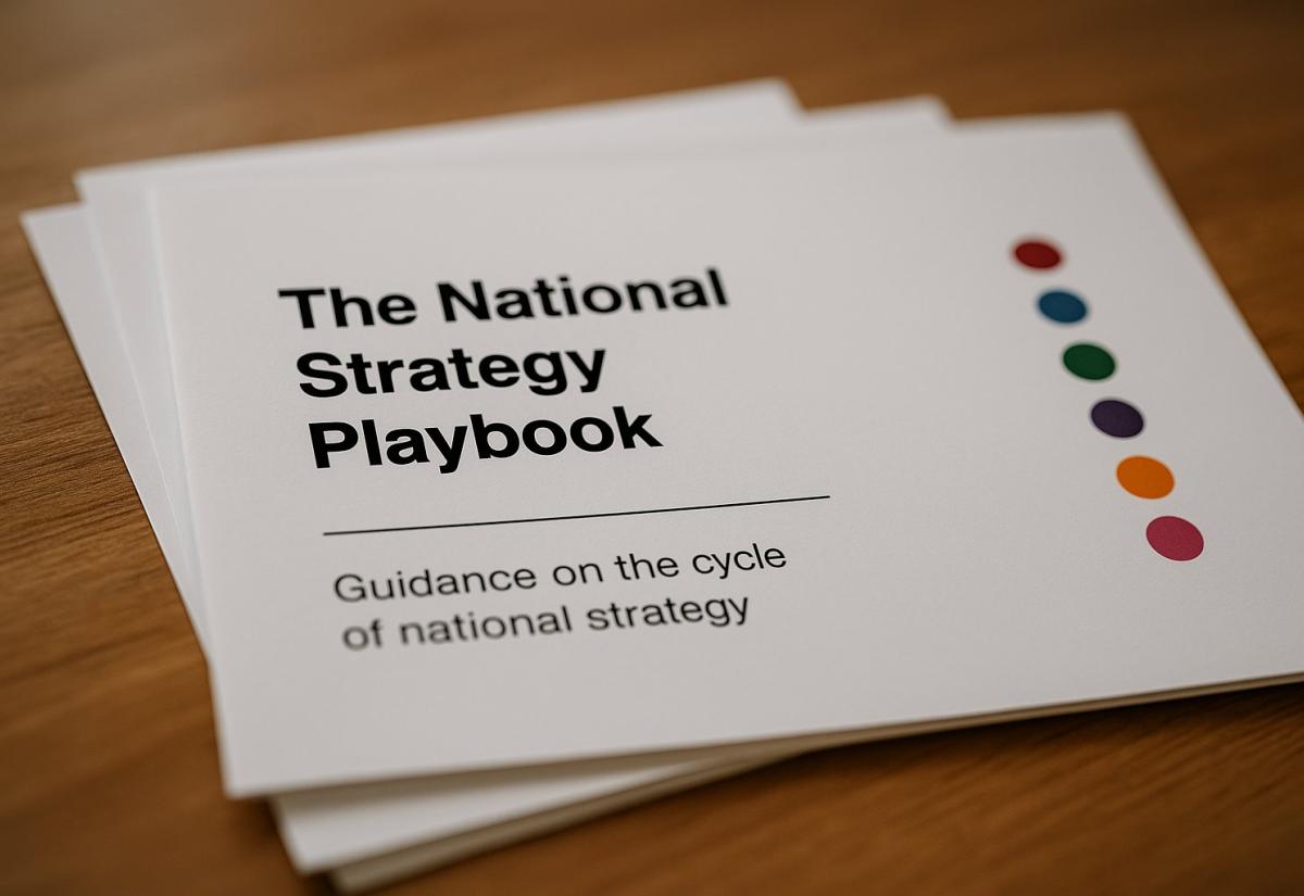 National Strategy cover report on a desk (AI generated)