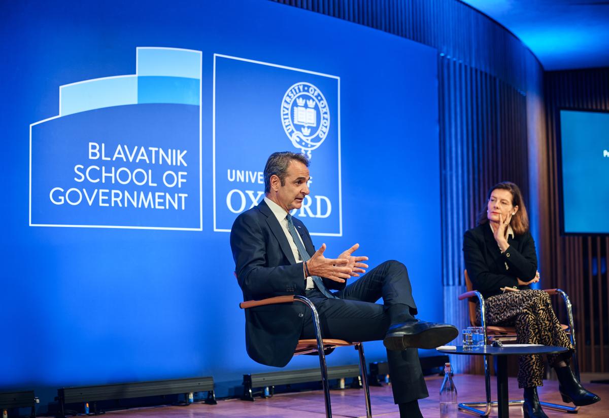 The Prime Minister of Greece, Kyriakos Mitsotakis, in conversation with Professor Ngaire Woods, founding Dean of the Blavatnik School of Government
