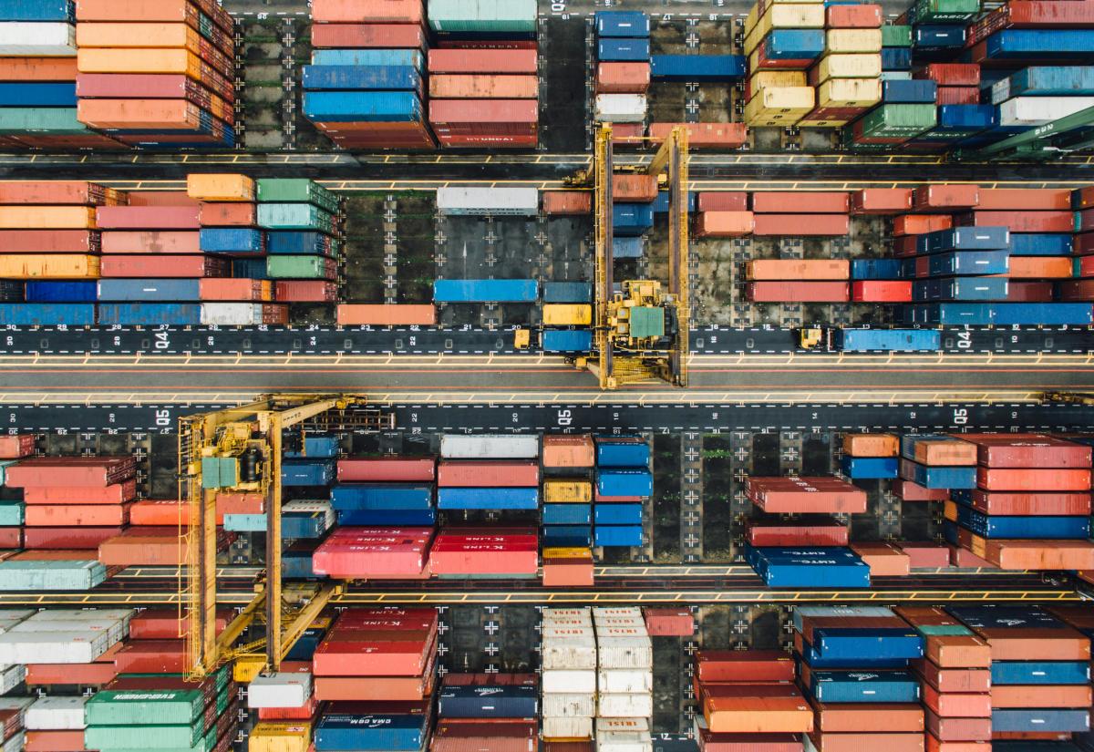 Shipping containers viewed from above