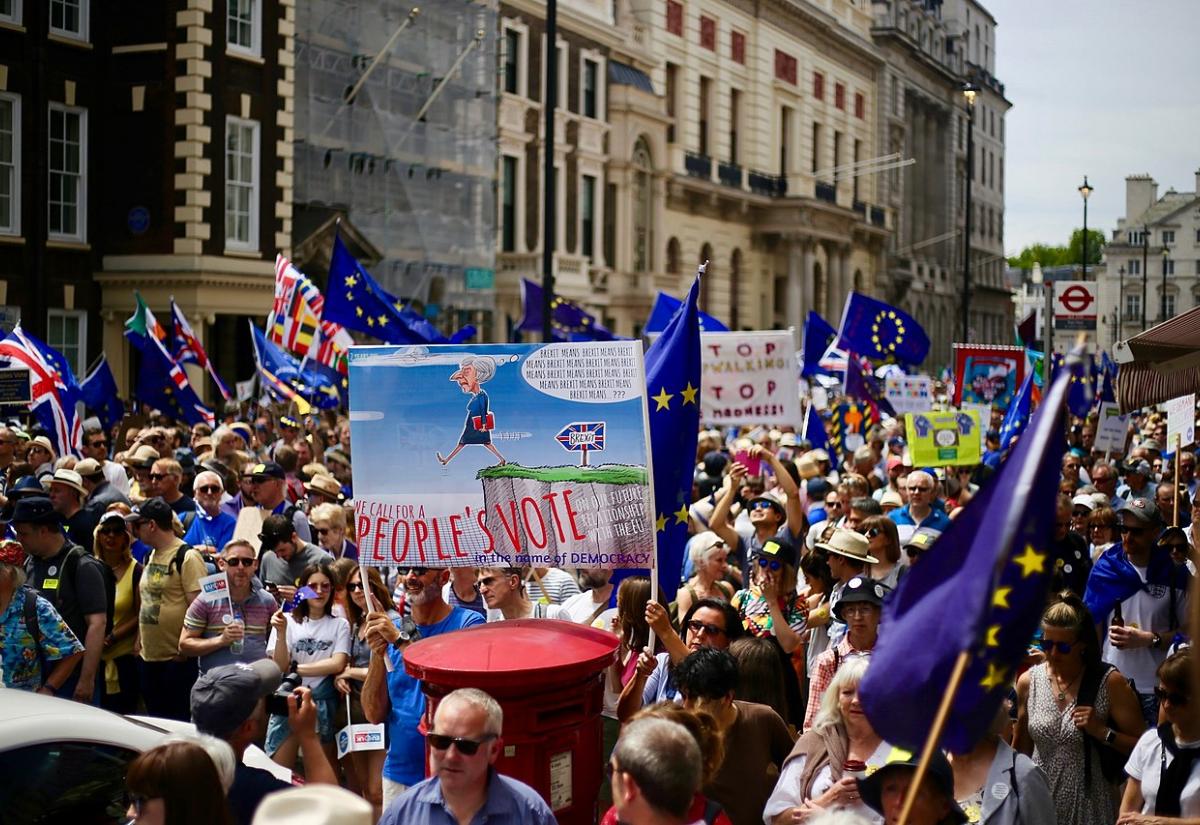 A People's Vote march in London on 23 June 2018. Photo by ilovetheeu via Wikimedia Commons.