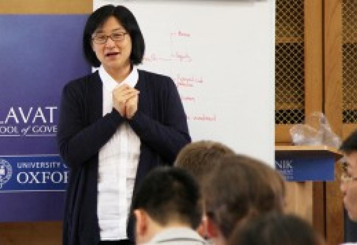 Winnie Yip speaks to a class of students at BSG