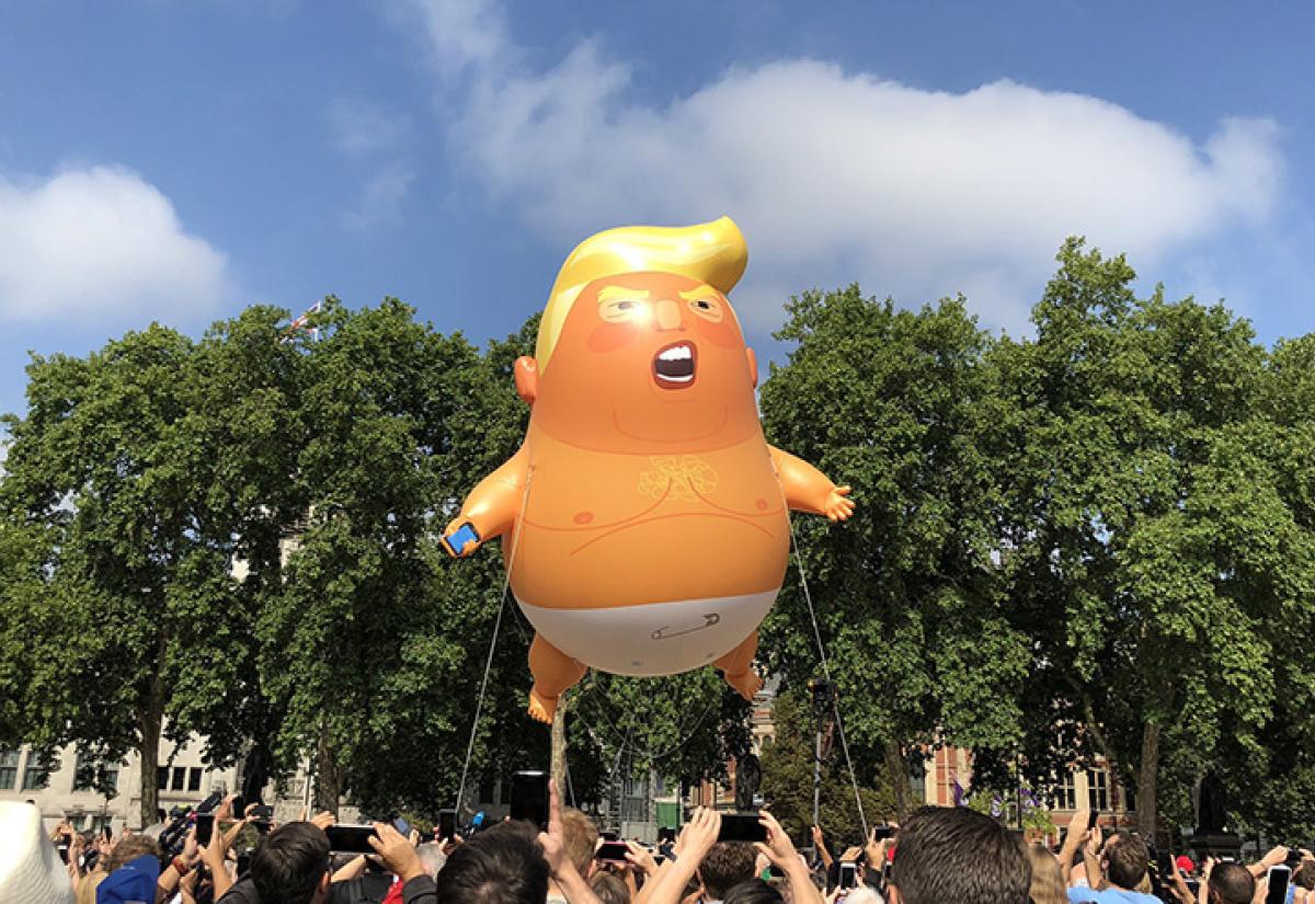 The Trump Baby blimp rises over London’s Parliament Square.