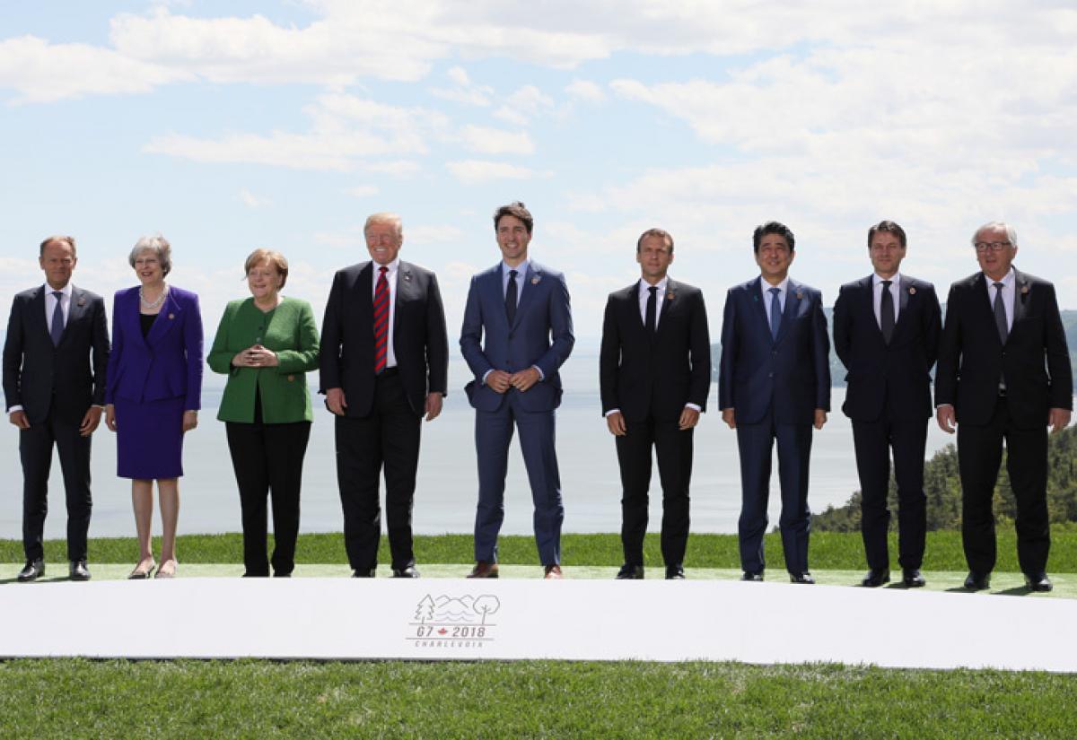 Participants of the 44th G7 summit in La Malbaie, 8 June 2018. Image credit: 内閣官房内閣広報室 via Wikimedia Commons