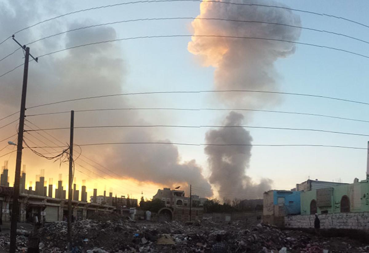 Air strike in Sana'a, May 2015. Source: Wikimedia commons.