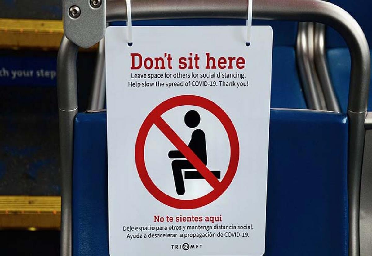 Social distancing sign in Portland