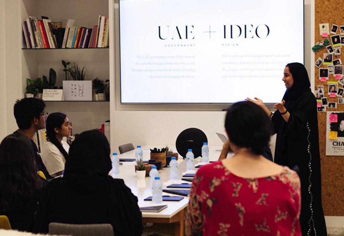 MPP student Maitha introducing Palmwood to youth in the UAE