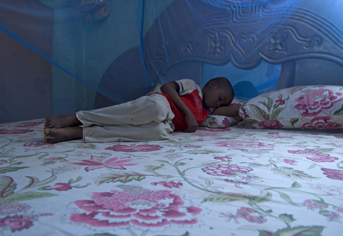 Sleeping under a protective bed net