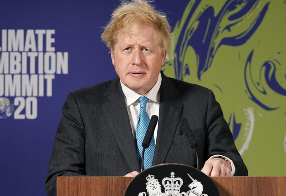 UK Prime Minister Boris Johnson gives a speech at the Climate Ambition Summit 2020. 