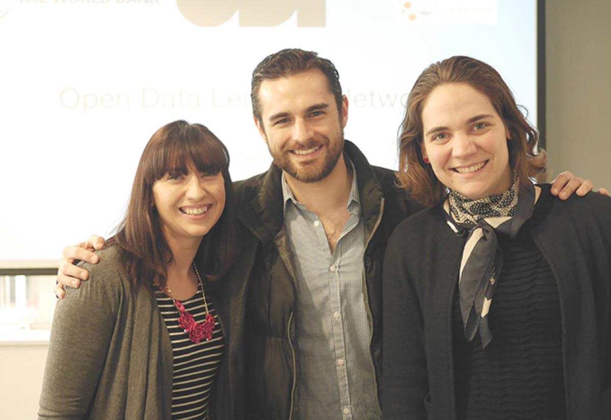 BSG alumni Fiona Smith (left), Enrique Zapata and Emma Truswell