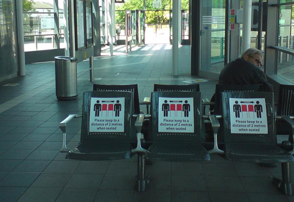 Social distancing in Hyde Bus Station.
