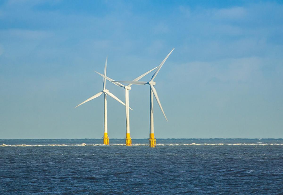 Wind turbines in the North Sea, England