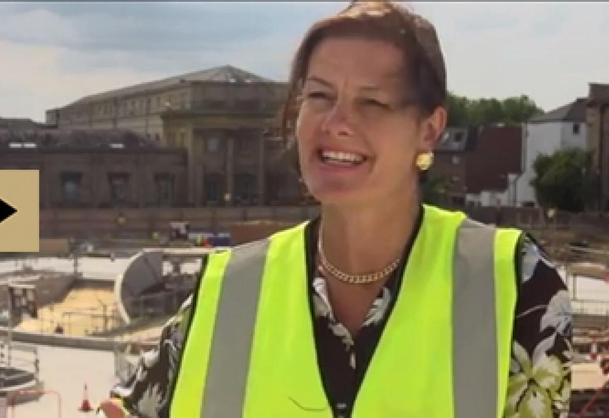 Dean Ngaire Woods discussing the new building