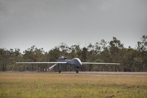 An unmanned aerial drone aircraft